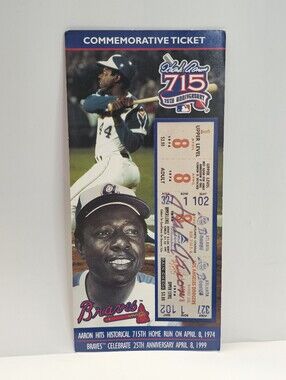 1999 Hank Aaron 715 HR 25th Anniversary Commemorative Ticket Atlanta Braves Vtg